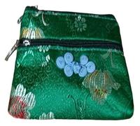 Silk Storage Wallet Pouch 2pcs Cute Chinese Knot Two Zipper Purse Jewelry Packaging Bags for Bracelets Necklace Storage Silk Brocade Zip Pouch Bags for Travel(Green(2 Pcs Pattern Random))