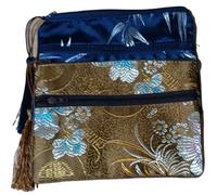 Silk Storage Wallet Pouch 2pcs Tassel Travel Two Zipper Purse Jewelry Makeup Pouch Bags Chinese Silk Brocade Storage Bags Jewellery Cosmetic Cell Phone(Dark Blue and Coffee (2 Pcs Pattern Random))