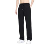 Silk Trousers for Men, Plain Medium Waist Loose Straight Leg Casual Trouser Thin Quick Drying Sports Trousers Jogging Bottoms Men's Straight Cut Summer Trouser Stretch Cargo Chino Pants Black