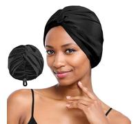 Silk Turban, Adjustable Silk Satin Hair Bonnet for Sleeping Women, Silks Hair Wrap for Sleeping Women Men, Curly Natural Braid Straight Unisex (Black)