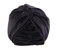 Silk Turban Head Wrap Cancer Chemo Beanies Cap Hair Wrap Pretied Skull-Caps Bonnet Hair Loss Hats for Women Stretch Turban Hats African Knot Headwraps Pre Tied Bonnet Black