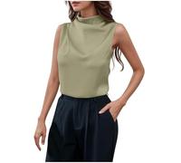 Silk Vest Tops Women UK,Ladies Tank Tops Satin Sleeveless Turtle Neck Summer Vest Going Out Party Elegant Casual Blouse Plain T Shirt Tunic Office Work Shirts Camisoles Tank Top