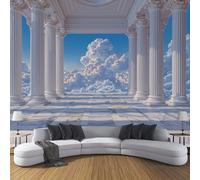 Silk Wallpaper - Marble Roman Columns Cloud-Themed Wall Mural Photo Wallpaper, European-Style Light Luxury Wall Mural for Bedroom, Living Room Background Decoration Photo Walls Paper 350x256cm