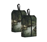 Silk Washing Stream Printed Travel Shoe Storage Bag Waterproof Jacquard Fabric is Lightweight, with Strong Handle and Central Zipper.