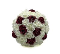 Silk Wedding Flowers Hand-made by Petals Polly, BRIDES POSY, CREAM/IVORY/BURGUNDY FOAM ROSES, Deep Red, Claret
