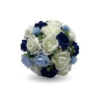 Silk Wedding Flowers Hand-made by Petals Polly, BRIDESMAIDS POSY, BABY BLUE, NAVY BLUE & IVORY ROSES
