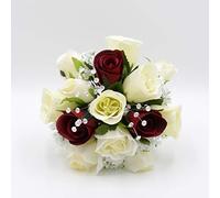 Silk Wedding Flowers Hand-made by Petals Polly, BRIDESMAIDS POSY, CREAM/IVORY/BURGUNDY ROSES, Deep Red, Claret