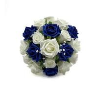 Silk Wedding Flowers Hand-made by Petals Polly, BRIDESMAIDS POSY, CREAM/IVORY/ROYAL BLUE