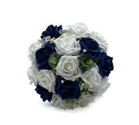 Silk Wedding Flowers Hand-made by Petals Polly, BRIDESMAIDS POSY, NAVY BLUE/WHITE