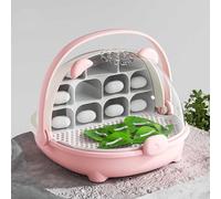 Silk Worms Growth Box, Space Capsule for Breeding Silkworms, Animal Habitat Cage, Reptile Reptile Tank, Portable Transparent Feed Box with Handle (Pink)