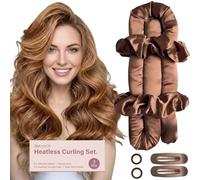 SilkAmor Heatless Curlers Set - Heatless Curler Long Short Hair, No Heat Satin Heatless Curls, Rollers for Heatless Curls, Heatless Blowout Rods for Overnight Curls, DIY Hairstyle Hair Curler Browm