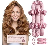 SilkAmor Heatless Curlers Set - Heatless Curler Long Short Hair, No Heat Satin Heatless Curls, Rollers for Heatless Curls, Heatless Blowout Rods for Overnight Curls, DIY Hairstyle Hair Curler Pink