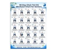 Silkapra 30-Day Chair Yoga for Seniors Tai Chi Chair Workout Chart | Tai Chi Chair Exercise Poster for Seniors, 30 Movements Tai Chi Chart, Seated Chair Tai Chi Workouts for Beginners