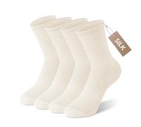SilkDream Silk Cooling Socks for Women Light Compression Running Crew Socks Moisture Wicking Breathable Gifts for Her, White*2pairs, One Size