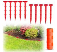Silkfly 10 Pcs Low Profile Survey Stakes Plastic Survey Marker High-Visibility Property Line Markers with 500 ft Orange Mason Line #18 Braided Nylon String for Garden Lawn Construction Boundary