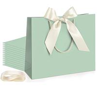 Silkfly 12 Pack Gift Bags with Handle, 12 x 10 x 4 Inch Gift Bags with Bow for Valentine's Day, Wedding, Bridesmaid, Baby Shower, New Year, Housewarming, Birthday, Sage Green