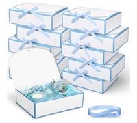 Silkfly 12 Pcs Bridesmaid Proposal Box with Ribbon, 10.6 x 8 x 3.15 Inch Gift Boxes with Lids Paper Gift Boxes for Wedding Baby Shower Birthday Party Present Packaging(White,Blue)