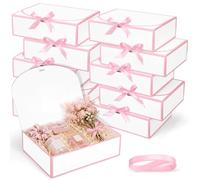 Silkfly 12 Pcs Bridesmaid Proposal Box with Ribbon, 10.6 x 8 x 3.15 Inch Gift Boxes with Lids Paper Gift Boxes for Wedding Baby Shower Birthday Party Present Packaging (White,Pink)