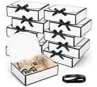 Silkfly 12 Pcs Bridesmaid Proposal Box with Ribbon, 10.6 x 8 x 3.15 Inch Gift Boxes with Lids Paper Gift Boxes for Wedding Baby Shower Birthday Party Present Packaging(White,Black)