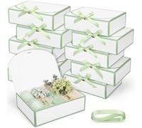 Silkfly 12 Pcs Bridesmaid Proposal Box with Ribbon, 10.6 x 8 x 3.15 Inch Gift Boxes with Lids Paper Gift Boxes for Wedding Baby Shower Birthday Party Present Packaging(White,Sage Green)