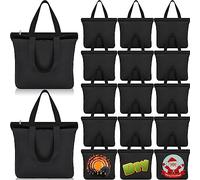 Silkfly 15 Pcs Canvas Tote Bags Bulk Blank Cotton Canvas Bag with Zipper Handles Reusable Plain Grocery Makeup Handbag for DIY(16.5x13.4'', Black)