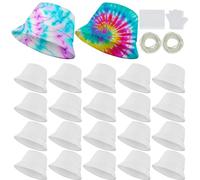 Silkfly 20 Pcs Cotton White Bucket Hat for Tie Dying Blank Cotton Packable Sun Hat with Accessory for Group Party DIY Project, As Shown in the Picture, One size