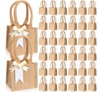 Silkfly 20 Pcs Mini Burlap Jute Tote Bags with Handle Small Blank Reusable Market Grocery Bags Bridesmaids Wedding Gift, Classic, 5 x 5 x 3.94 Inches