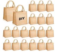 Silkfly 20 Pcs Mini Burlap Jute Tote Bags with Handle Small Blank Reusable Market Grocery Bags for Teacher Bridesmaids Wedding Gift Shopping DIY Travel Beach Thanksgiving Christmas (5 x 5 x 4 in),