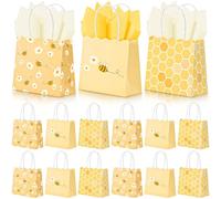 Silkfly 24 Pack Mini Bee Party Gift Bags Bulk with Tissue Paper 5x5x3'' Tiny Honey Theme Favor Bags with Handles for Baby Shower Birthday Sweet As Can Be Party What Will It Bee Gender Reveal Decor