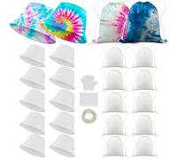 Silkfly 24 Pack Tie Dye Set Include 24 White Cotton Bucket Hat and 24 White Cotton Drawstring Bags for Tie Dye Gift Blank DIY with Accessory for DIY Party Favors