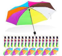 Silkfly 24 Pcs 8 Rib Rainbow Pride Umbrella Bulk Compact Portable Tri Fold Collapsible LGBT Umbrella for Adult Travel Wind, Vibrant Color, 37.4 inches, Compact