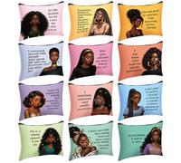 Silkfly 24 Pcs Christian Gift for Women Religious Makeup Bag Inspirational Spanish Gift Motivational Bible Verse Scripture Toiletry Cosmetic Bag Canvas Scripture Pencil Pouch, Encourage, Black Women