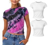 Silkfly 3 Pcs White Cotton T Shirts Tie Dye DIY Items Kit for Women Summer Y2K Basic Short Sleeve Tees for Tie Dye(Medium)
