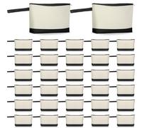 Silkfly 30 Pcs Canvas Makeup Bags Bulk Pencil Case Cotton Cosmetic Pouch with Zipper Bottom Blank Inspirational Travel Pouch Multi Purpose Toiletry Bags for Women, Black, Beige, Simple