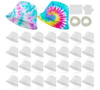 Silkfly 30 Pcs White Cotton Bucket Hat Bulk for Tie Dye Gift Blank DIY with Accessory for Tie Dye Party Back to School(Large)