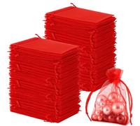Silkfly 300 Pcs Organza Bags 4x6 Inches Drawstring Gift Bags Bulk Wedding Favor Gift Mini Candy Mesh Pouches for Valentines Day Christmas Party, Festival (Solid Style,Red)