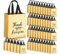 Silkfly 50 Pcs Thank You Reusable Gift Bag, Employee Appreciation Glossy Reusable Gift Bag, Thank You for Being Awesome Gift Bag Thank You Gift Bag with Handles (Gold,10 x 8 x 4 Inch)