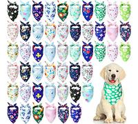 Silkfly 50 Pieces Spring Dog Bandanas Bulk Adjustable Summer Triangle Scarf with Flower Floral Dog Bandanas Bibs Washable Pet Kerchief for Small Medium Large Pet Cat Costume Accessories Decoration