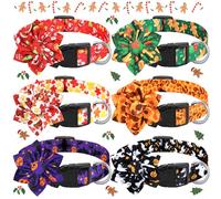 Silkfly 6 Pcs Halloween Thanksgiving Christmas Dog Collar with Flower Soft Maple Fall Dog Collar Turkey Pet Collar Pumpkin Adjustable Dog Collar with Plastic Buckle for Puppy Dogs Pet (M Size)