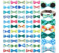 Silkfly 60 Pcs Plaid Dog Collar Bow Ties Bulk Dog Bowtie Holiday Accessories Puppy Bows Detachable Collar Charms for Small Medium Large Cat Grooming Supplies Pet Costume(Summer Pattern), Bow: 3.54