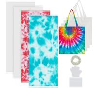 Silkfly 8 Pcs Cotton Items for Tie Dye, White Cotton Turkish Beach Towels and Tote Bags Tie Dye Kit for Large Groups Summer DIY Project
