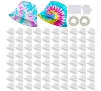 Silkfly 80 Pcs Cotton White Bucket Hat for Tie Dying Blank Cotton Packable Sun Hat with Accessory for Group DIY Project (Large)