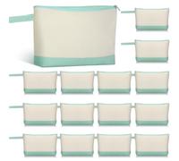 Silkfly Cotton Canvas Makeup Bags Canvas Cosmetic Zipper 10.2 x 5.5 x 2 Inches Blank DIY Pouch Bag Bulk with Bottom Pencil Case Travel Toiletry Pouch for Women, Beige and Green