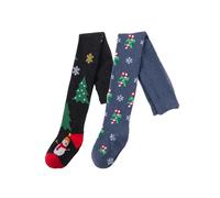 Silkglory 2PCS Tights for Girls, Merry Chrismas and Snowflake Decorations,Leggings Seamless Stockings Cotton Pantyhose for Newborn Infant Blue and Black 4-6Years
