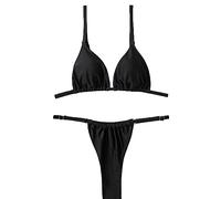 Silkglory Bikini Sets for Women UK,Triangle Bikini High Cut Womens 2 Piece Swimsuits,Thong Bikini Sexy String Bikini Swimwear Glitter Solid Color Black Bikini Set-L