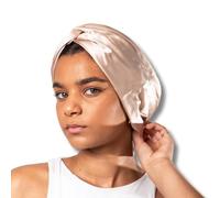 SILKIE SLEEP - Silk Silky Hair Wrap Bonnet Night Sleep Cap for women Hair Care Head Cover Adjustable with tie band black curly hair Silk Scrunchie included (Champagne)