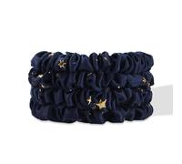SILKIE x4 Set 100% Pure Mulberry Silk Purple Star Gift Skinny Scrunchies Travel Pouch Everyday Hair Ties Elastics Hair Care Ponytail Holder No Damage (Stargazer)