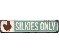 Silkies Only Chicken House Sign - Silkie Chicken Gift - Vintage Metal Signs With Sayings 4x16 Inch