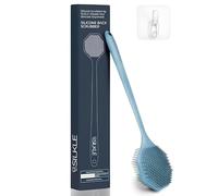 SILKLE Silicone Back Scrubber with Long Handle - Octagon Body Brush for Shower, Bath, and Exfoliating - Skin Cleansing, Back Scrub and Gentle Silicone Sponge - Wash Your Body with Easy Reach - Blue