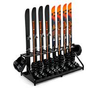 SILKPE Freestanding Snowboard Ski Storage Rack - Inclined Design, No Tipping Over, for 8 Pairs Ski, 4 Pairs Ski Boots, 2 Helmets, 6 Separate Ski Pole Fixed Buckles, for Garage, Shed, Basement, 240LB.